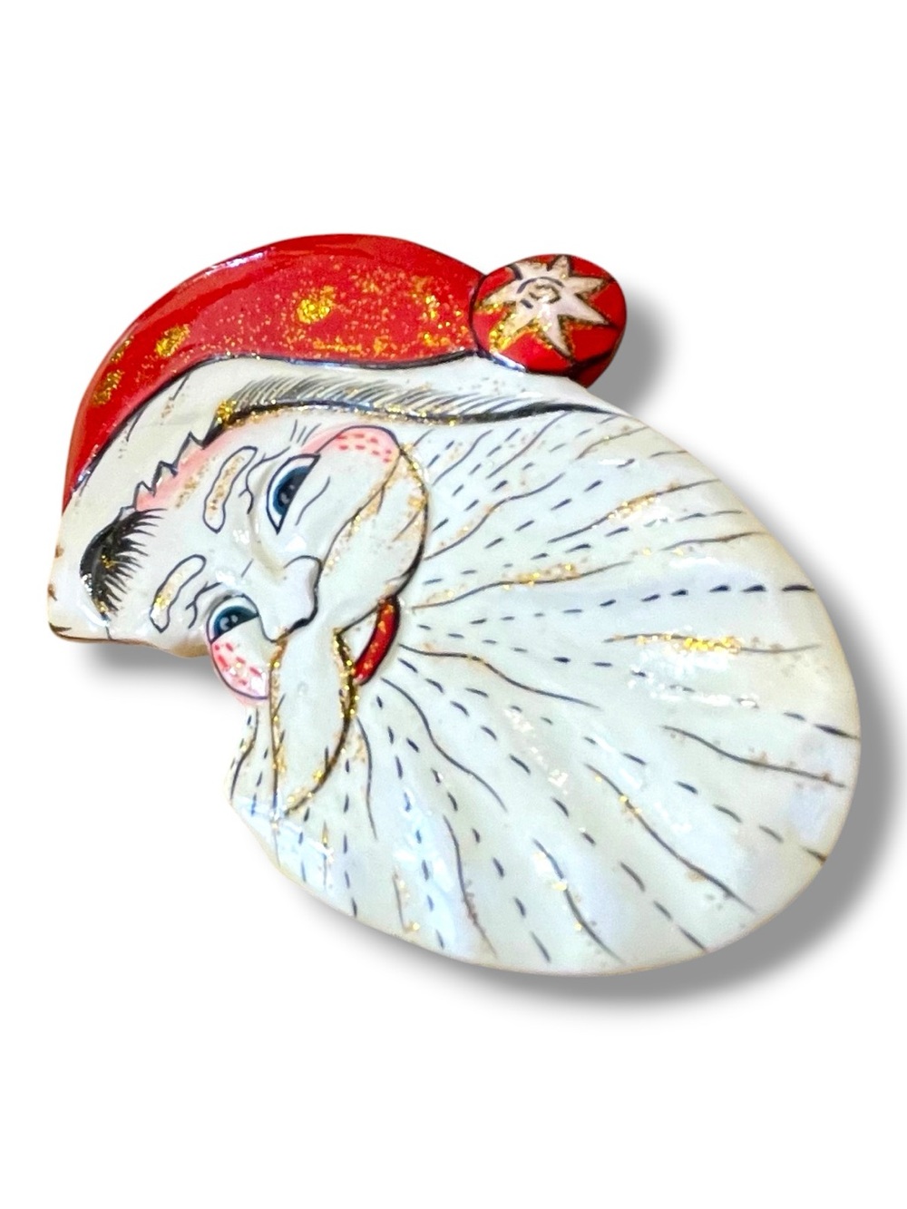 Santa face napkin ring, hand carved from one piece of wood, vintage, artisan